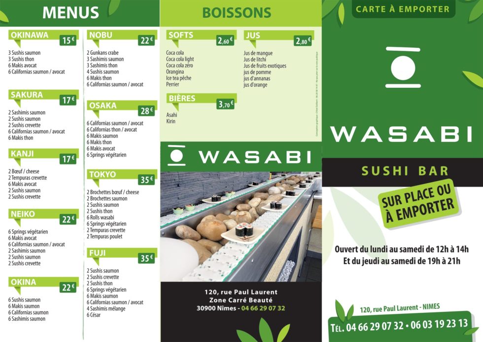 Carte du Wasabi Wasabi Sushi Nîmes
